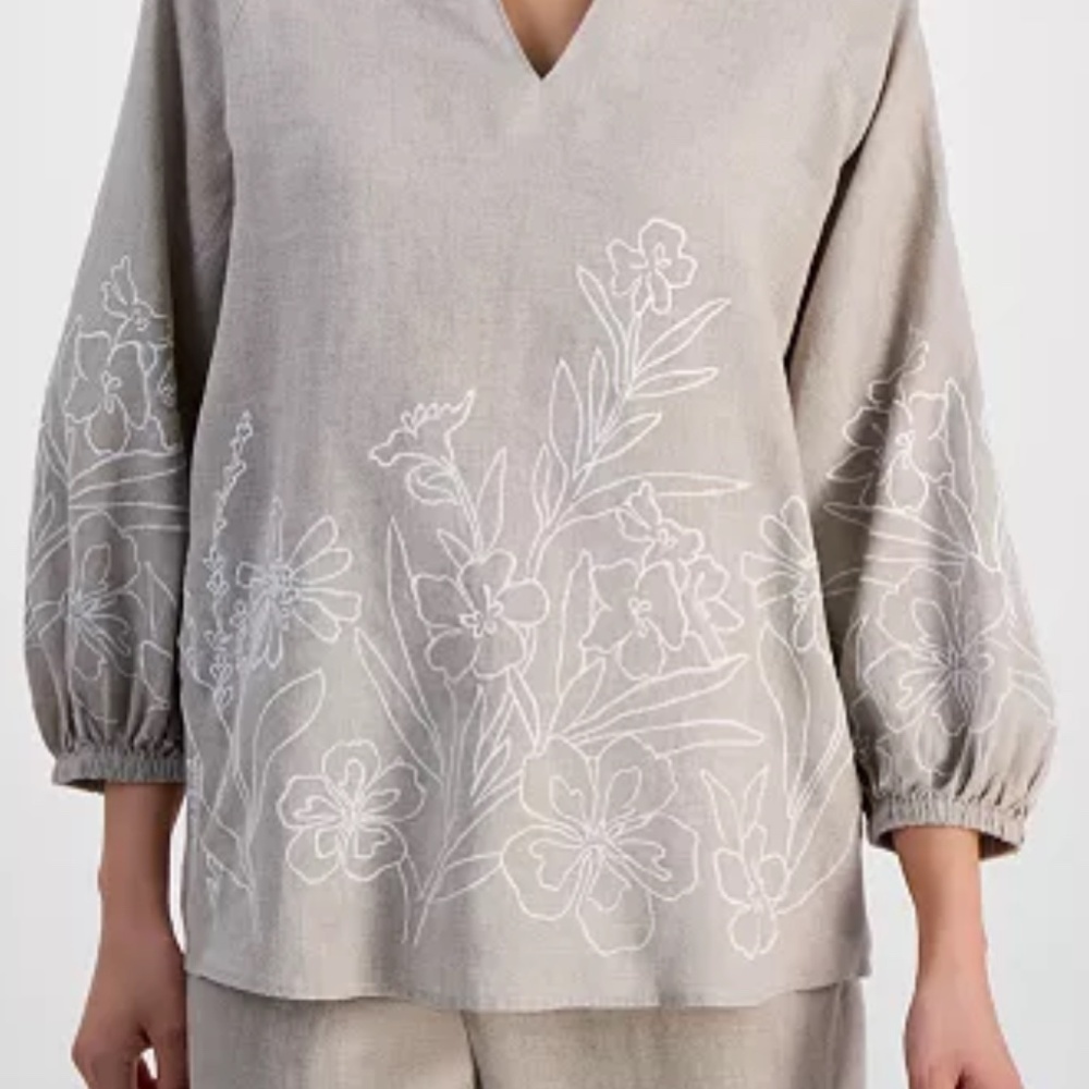 NWT Charter Club Petite 100% Linen Embroidered Top Size US PXL - Picture 5 of 6